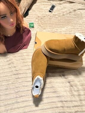 Cozy Suede Shearling Ankle Boots - Chestnut Brown BNWOT